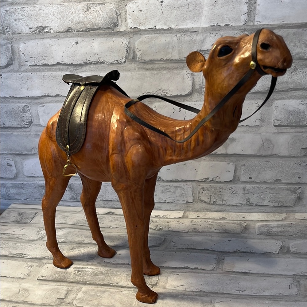 Handcrafted Brown leather Camel Figurine 12 inch tall